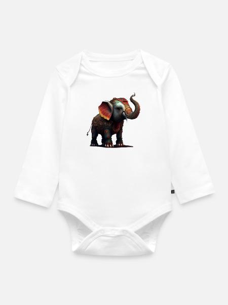 Elefantenglück - Baby Bio-Langarm-Body - Weiß