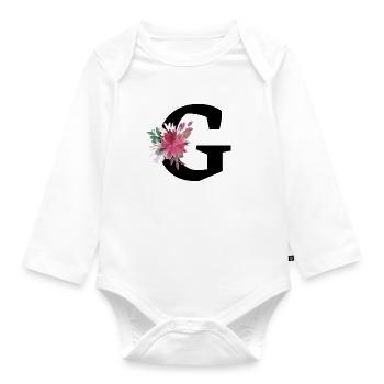 Buchstabe g blumig - Baby Bio-Langarm-Body - Weiß - Vorne