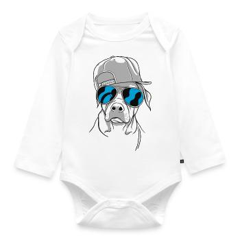 Cooler Hund mit Sonnenbrille (Blau) und Cap - Baby Bio-Langarm-Body - Weiß - Vorne