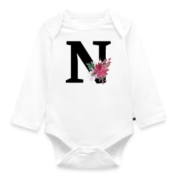 Buchstabe n blumig - Baby Bio-Langarm-Body - Weiß - Vorne