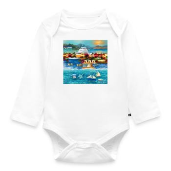 holiday at sea shore - Organic Longsleeve Baby Bodysuit - white - Front