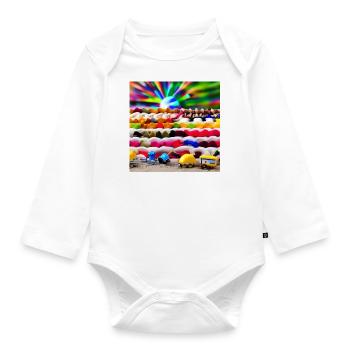 toys at sunny sea shore - Organic Longsleeve Baby Bodysuit - white - Front