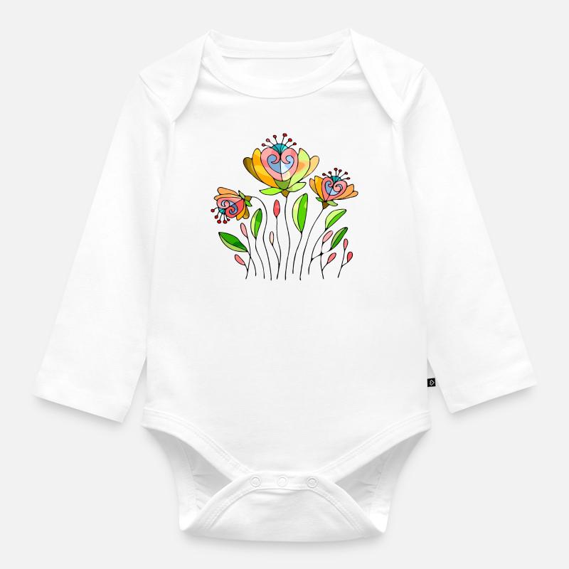 Fleur - Body Bébé bio manches longues - blanc
