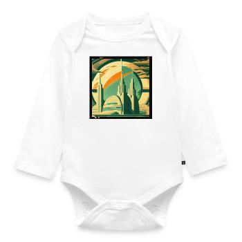 Space retrofuturism - Organic Longsleeve Baby Bodysuit - white - Front