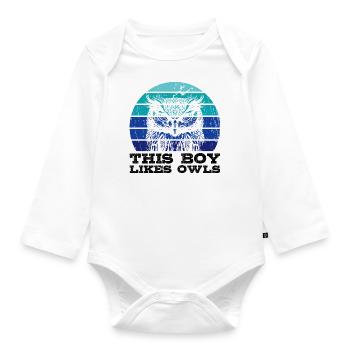 Boy Likes Owls Forest Animals Nature Wildlife Owl - Organic Longsleeve Baby Bodysuit - white - Front