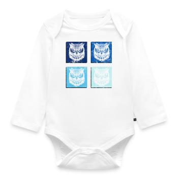 Animaux de la forêt, faune et nature, chouettes - Body Bébé bio manches longues - blanc - Devant