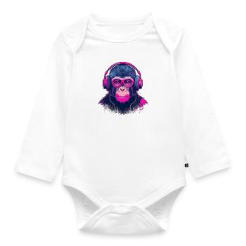 Monkey Beats - Baby Bio-Langarm-Body - Weiß - Vorne