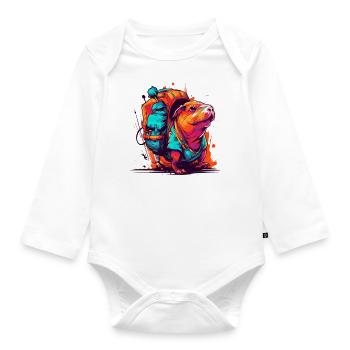 Rat-taupe complètement en mouvement avec sac à dos - Body Bébé bio manches longues - blanc - Devant
