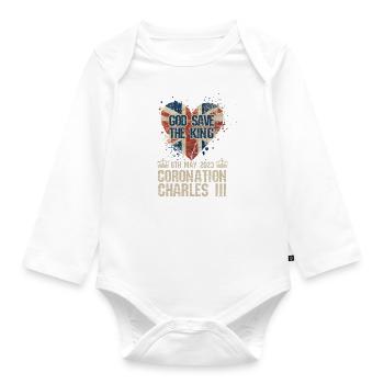 British King Coronation Charles England Flag - Organic Longsleeve Baby Bodysuit - white - Front