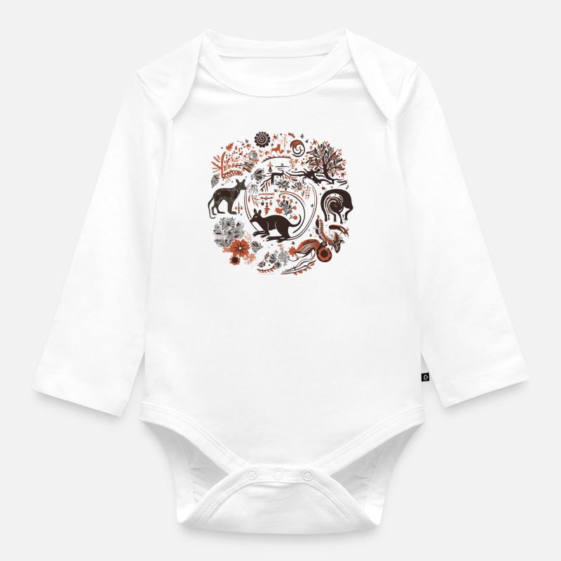 Folklore Australiens - Baby Bio-Langarm-Body - Weiß
