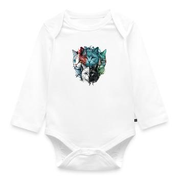 Bunte Katzengesichter - Baby Bio-Langarm-Body - Weiß - Vorne
