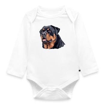 Hundekopf, Rottweiler, Illustration - Baby Bio-Langarm-Body - Weiß - Vorne