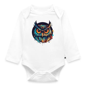 Eule bunt Cartoon Style mit Kreis - Baby Bio-Langarm-Body - Weiß - Vorne