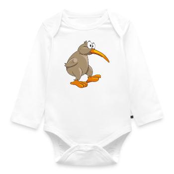 Pensive funny kiwi bird - Organic Longsleeve Baby Bodysuit - white - Front