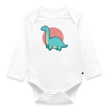 Cute dinosaur with a long neck, Brontosaurus - Organic Longsleeve Baby Bodysuit - white - Front