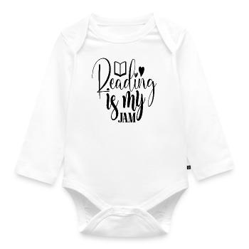 Reading is my Jam - Organic Longsleeve Baby Bodysuit - white - Front