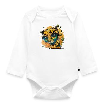 Leopard Googly Eyes Nerd Glasses - Organic Longsleeve Baby Bodysuit - white - Front