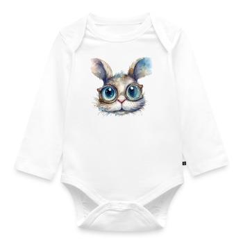 Hase Wasserfarben Zeichnung - Baby Bio-Langarm-Body - Weiß - Vorne