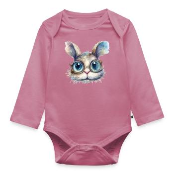 Rabbit Watercolor Drawing - Organic Longsleeve Baby Bodysuit - mauve - Front