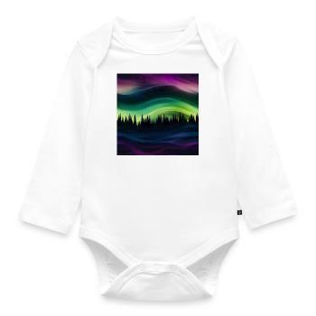 Luminous Skies: Northern Lights Collection - Organic Longsleeve Baby Bodysuit - white - Front