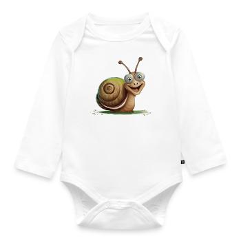 Funny snail for kids - Organic Longsleeve Baby Bodysuit - white - Front
