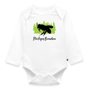 "Fleißiges Bienchen: Immer emsig unterwegs" - Baby Bio-Langarm-Body - Weiß - Vorne
