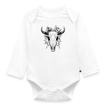 Cow Skull Boho - Organic Longsleeve Baby Bodysuit - white - Front