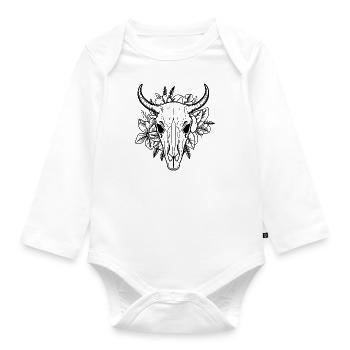 Cow Skull Boho - Organic Longsleeve Baby Bodysuit - white - Front