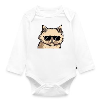 Perserkatze Negan mit Sonnenbrille in Pixelart - Baby Bio-Langarm-Body - Weiß - Vorne