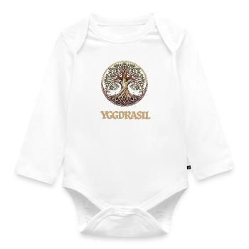 The large ash tree Yggdrasil, world tree with writing - Organic Longsleeve Baby Bodysuit - white - Front