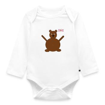 Brown Bear & Pink/Blue Butterfly - Organic Longsleeve Baby Bodysuit - white - Front