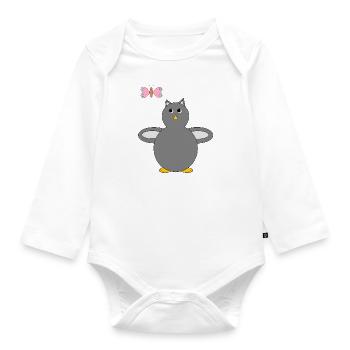 Grey owl, owl, eagle owl & pink/blue butterfly - Organic Longsleeve Baby Bodysuit - white - Front