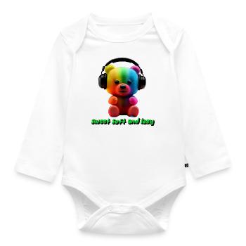 Gummy bear with headphones - Organic Longsleeve Baby Bodysuit - white - Front