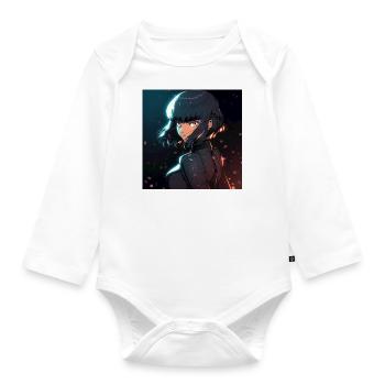 Cybernetic Enigma: Mysterious Anime-Style Woman - Organic Longsleeve Baby Bodysuit - white - Front