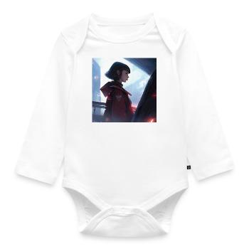 Serene Enigma: Captivating Anime-Style Portrait - Organic Longsleeve Baby Bodysuit - white - Front