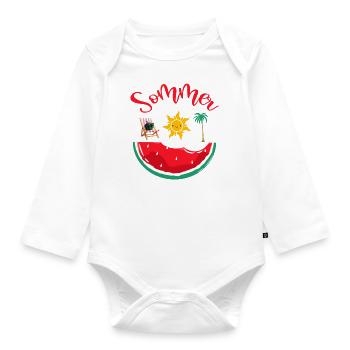 Sonne Sommer Strand Meer Wassermelone - Baby Bio-Langarm-Body - Weiß - Vorne