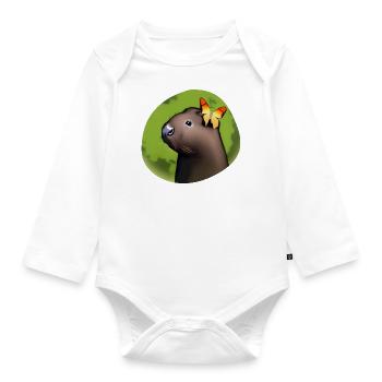 Small capybara with butterfly - Organic Longsleeve Baby Bodysuit - white - Front