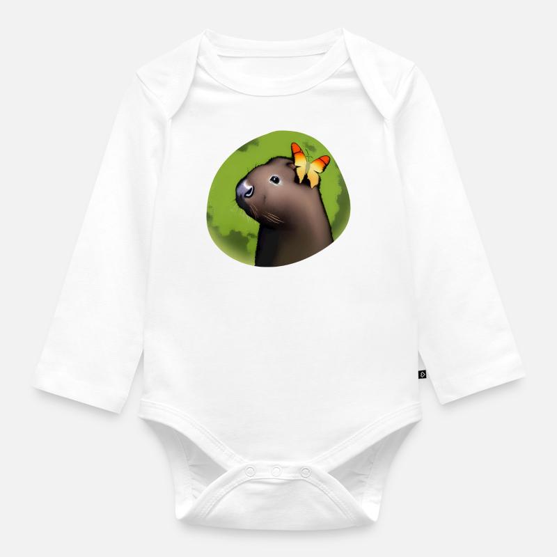 Petit capybara avec papillon - Body Bébé bio manches longues - blanc