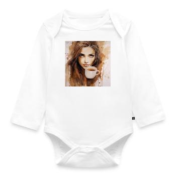 Aroma Serenade: Beautiful Brown Watercolor of a - Organic Longsleeve Baby Bodysuit - white - Front