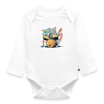 Rocker Cat - Organic Longsleeve Baby Bodysuit - white - Front