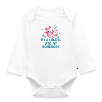 My Axolotl ate my Homework - Organic Longsleeve Baby Bodysuit - white - Front