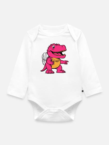 Trex mit Rucksack - Baby Bio-Langarm-Body - Weiß