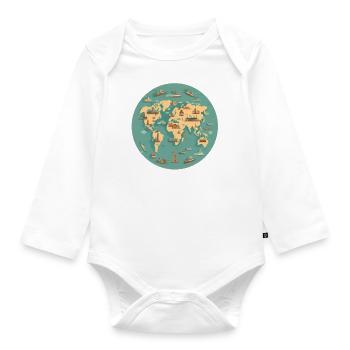 World map - Organic Longsleeve Baby Bodysuit - white - Front