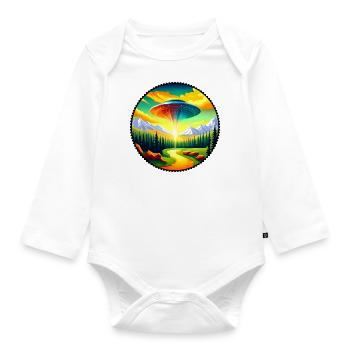 Painting of a UFO in the mountains - Organic Longsleeve Baby Bodysuit - white - Front