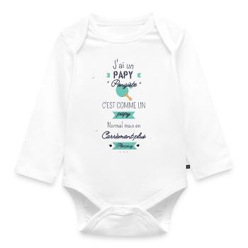 J'ai un papy pongiste carrément plus ploc ping - Body Bébé bio manches longues - blanc - Devant