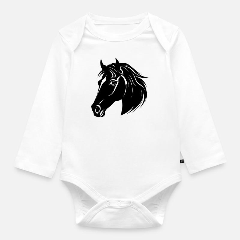 Pferd Pferdekopf Pony - Baby Bio-Langarm-Body - Weiß