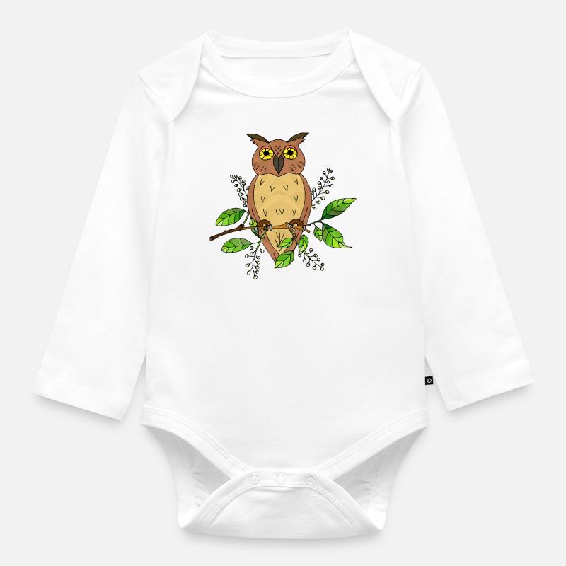 Eulenvogel - Baby Bio-Langarm-Body - Weiß