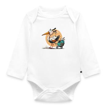 Storchen-Lieferung - Baby Bio-Langarm-Body - Weiß - Vorne