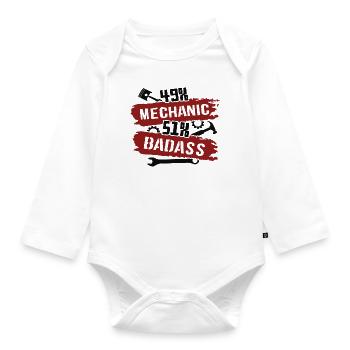 49% Mechanic 51% Badass - Organic Longsleeve Baby Bodysuit - white - Front