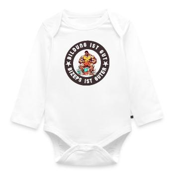 Education is good, biceps is good fitness humor - Organic Longsleeve Baby Bodysuit - white - Front
